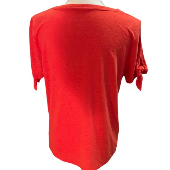 Talbots Linen Blend Reddish-Orange Tee With Tie Sleeves Size M - Picture 5 of 5
